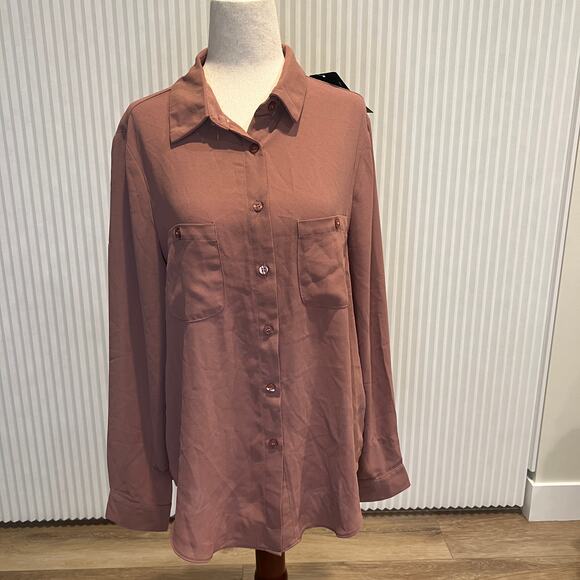 REVEROF Women's Woven Button Front Shirt With Pockets Size M In Dark Mauve - Picture 3 of 13